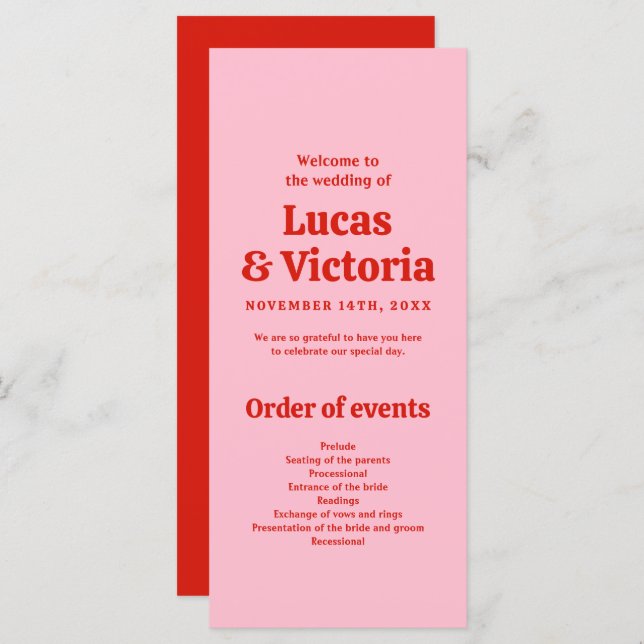 Programa Whimsical Bright Red and Pink Wedds (Frente/Verso)