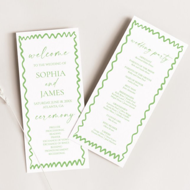 Programa Whimsical Citrus Green Wavy Border Wedding (Criador carregado)
