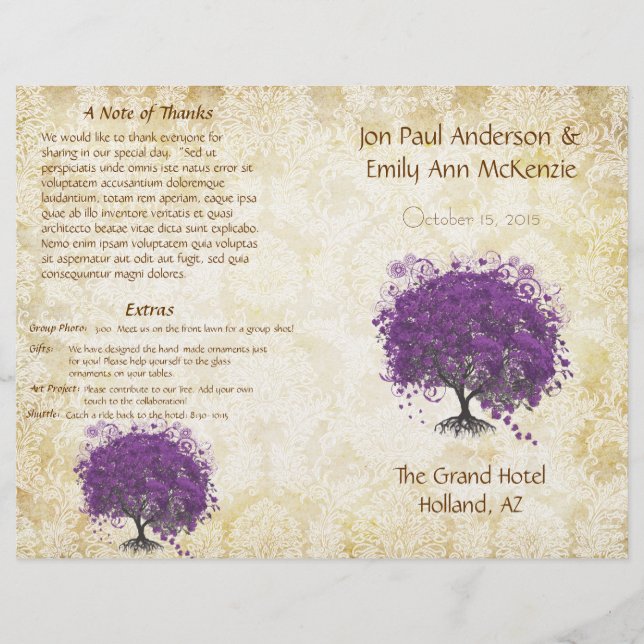 Programa Whimsical Purple Heart Leaf Tree Weding (Frente)