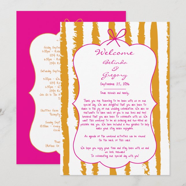 Programa Whimsical Stripes Handwritten Wedding Itinerary  (Frente/Verso)