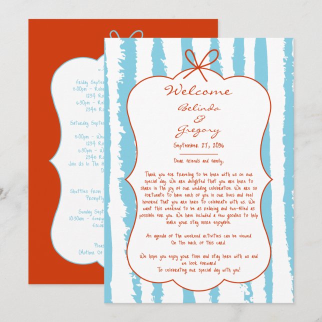Programa Whimsical Stripes Handwritten Wedding Itinerary (Frente/Verso)