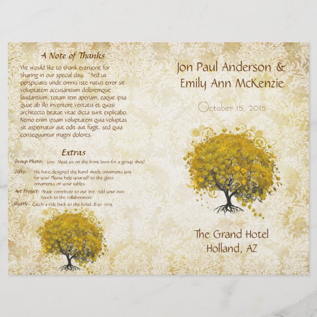 Programa Whimsical Yellow Heart Leaf Tree Weding P (Frente)
