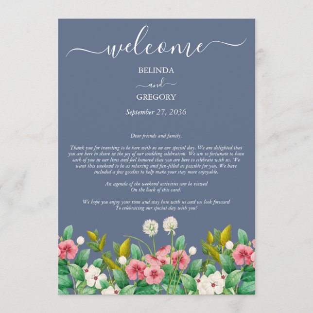 Programa Wildflower Periwinkle Dusty Blue Wedding Itinerári (Frente)
