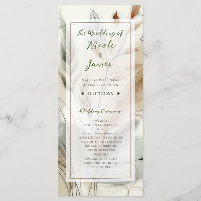 Programa Wispy Greenery Modern Botanical Boho Weding (Frente)