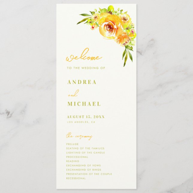 Programa Yellow Green Summer Floral Vibrant Bloom Wedding (Frente)