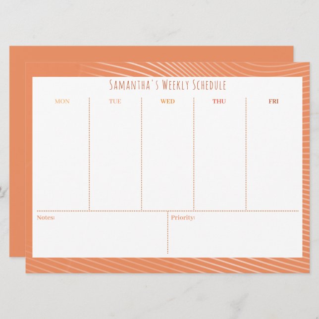 Programação Semanal Laranja de Orçamento Personali (Frente/Verso)