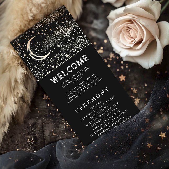 Programas Celestiais de Casamento Negro e Dourado (Celestial Black Wedding Programs)