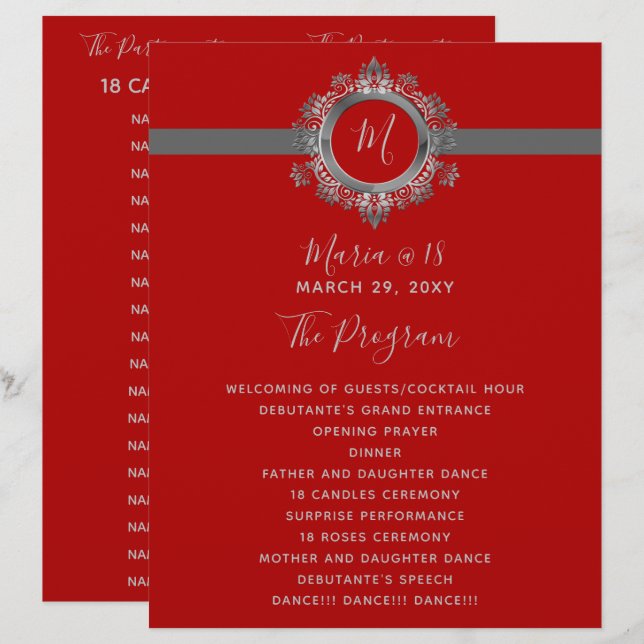 Programas de Aniversário do Monograma Vermelho e C (Frente/Verso)