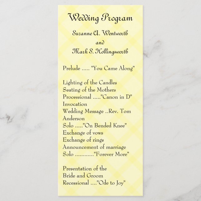 Programas de Casamento Amarelo, Casamento Jardim,  (Frente)