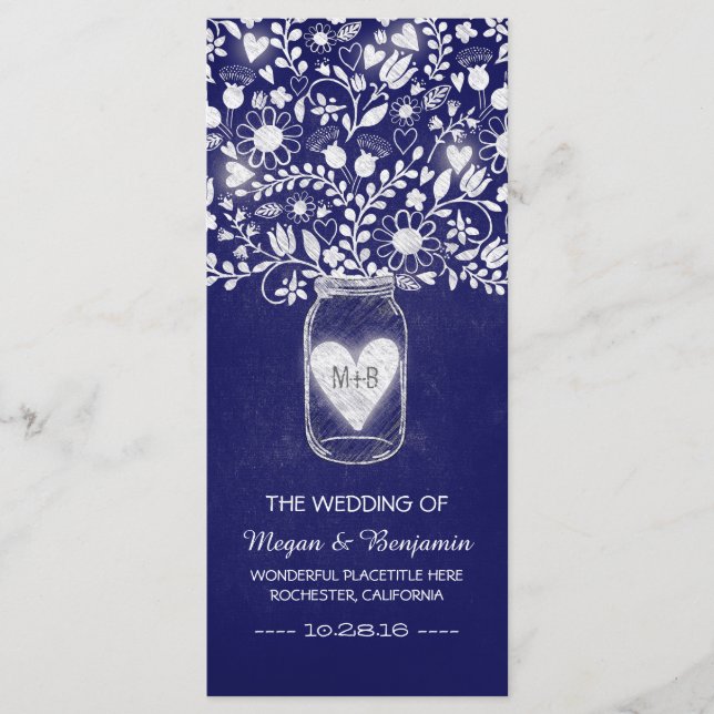 programas de casamento azuis reais florais mason j (Frente)