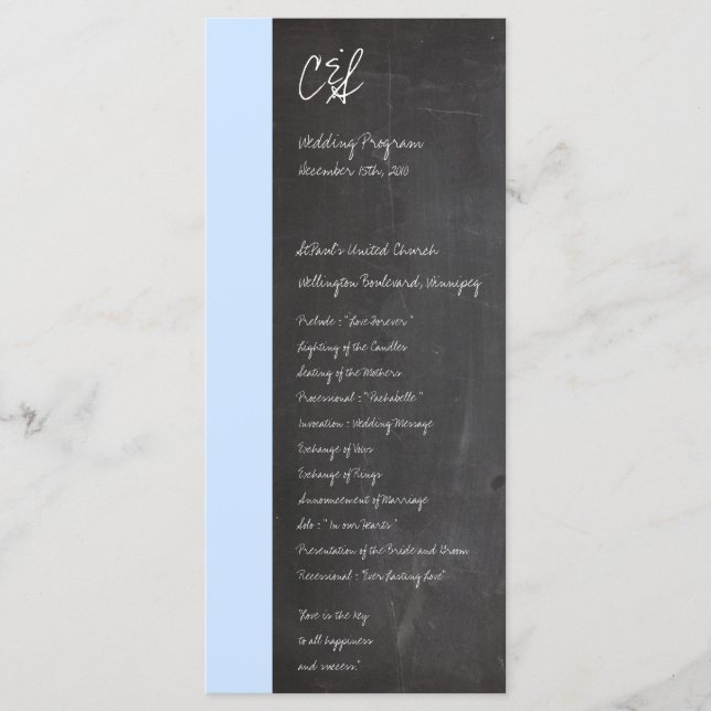 Programas de Casamento Azul Chalkboard (Frente)