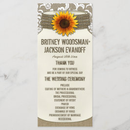 Programas de Casamento Burlap Lace Sunflower Mason