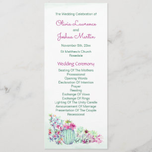 Programas de Casamento Cactus Watercolor
