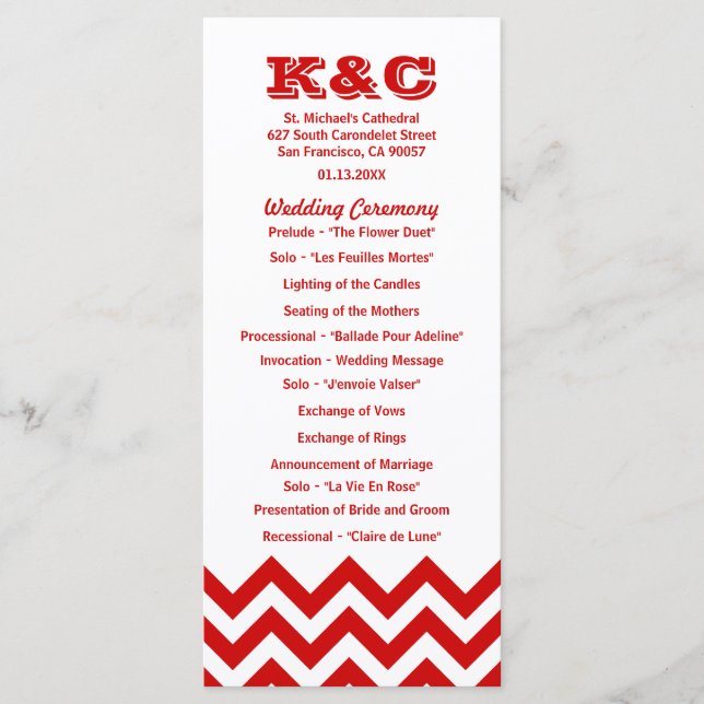 Programas de Casamento Chevron (Frente)