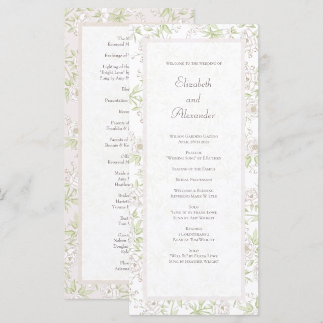 Programas de Casamento Clássico Rosa Branca (Frente/Verso)