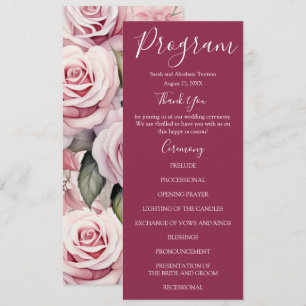 Programas de Casamento com Rosas Rosa Malva e Rosa