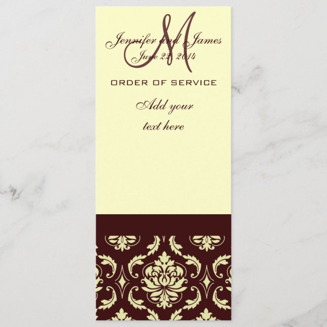 Programas de Casamento Creme Brown Damask (Frente)
