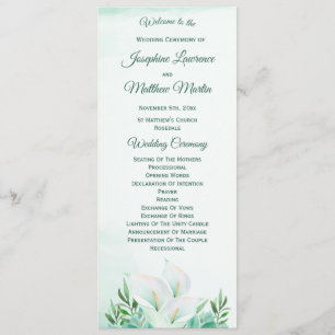Programas de Casamento da Lily White Calla