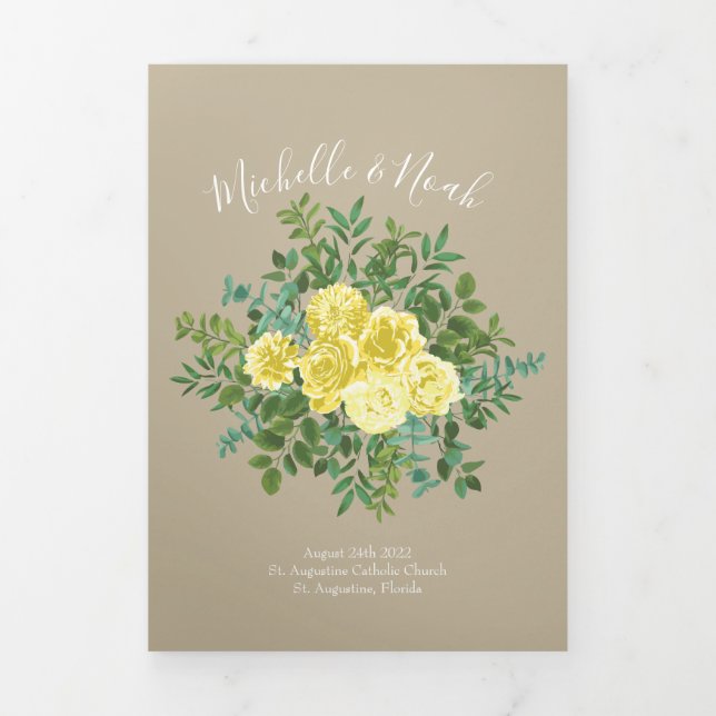 Programas De Casamento Da Rosa Khaki Ecru Amarelo- (Cobrir)