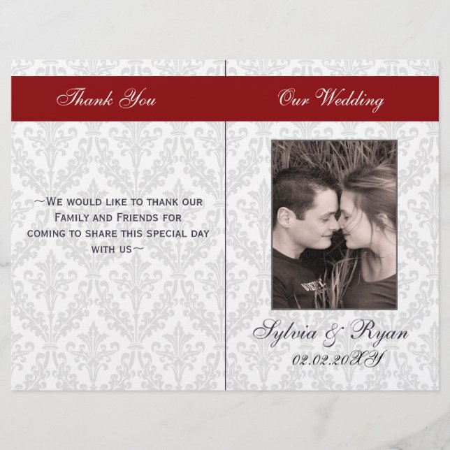 Programas de casamento Damask Folding Photo (Frente)