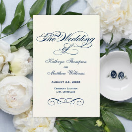 Programas de Casamento de Caligrafia Azul-Marinho 