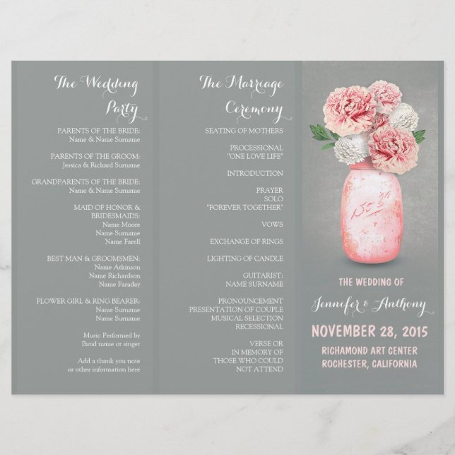 Programas de casamento de cinzas cor-de-rosa pinta (Frente)