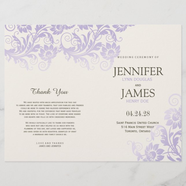 Programas de Casamento de Flores Lilac (Frente)