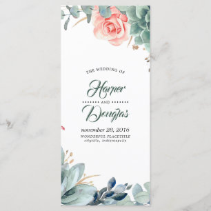 Programas de Casamento de Flores Rosa e Verde
