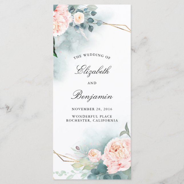 Programas de Casamento de Flores Vermelhos e Rosa (Frente)