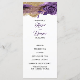 Programas de Casamento de Glitter Roxo e Dourado