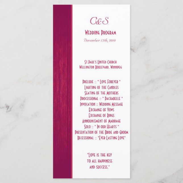 Programas de Casamento de Grãos de Madeira Rosa/Br (Frente)