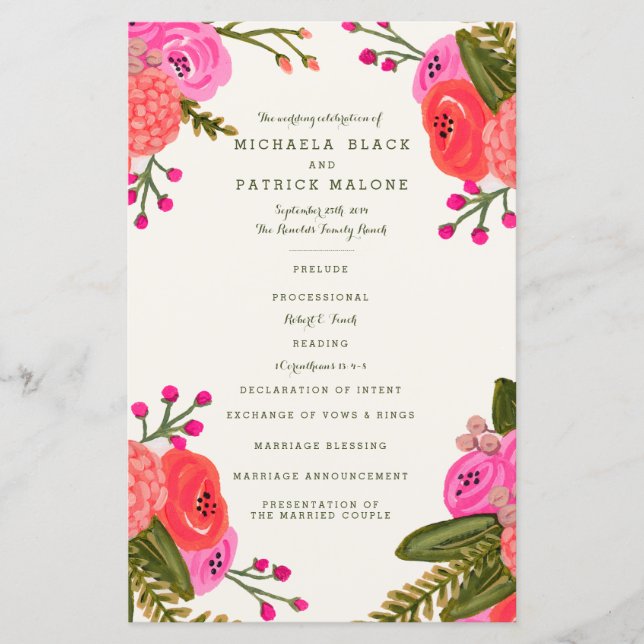 Programas de Casamento de Jardins Vintage (Frente)