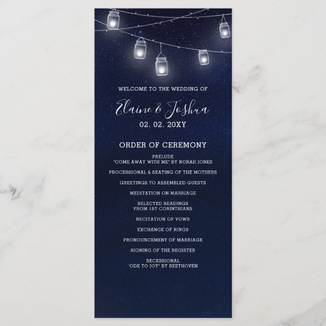Programas de Casamento de Mason Jars Starry sky (Frente)