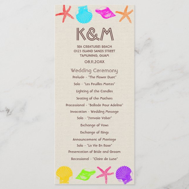 Programas de Casamento de Praia em Seashore (Frente)