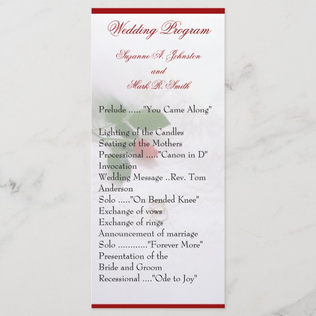 Programas de Casamento de rosa (Frente)