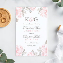 Programas de Casamento de Rosa em Aquarela Rosa Vi