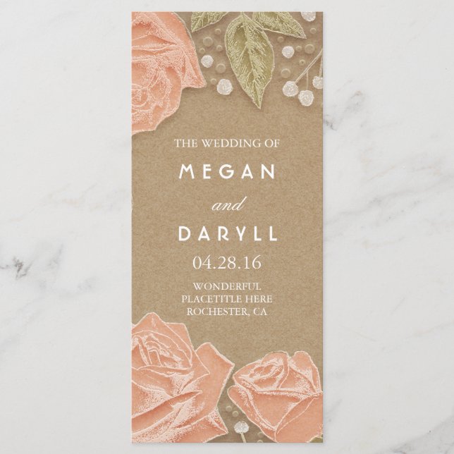 Programas de Casamento de Rosas Rosa e Respiração  (Frente)