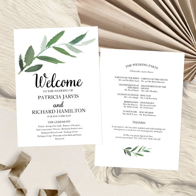 Programas de Casamento de Verde Simples e Elegante (Criador carregado)