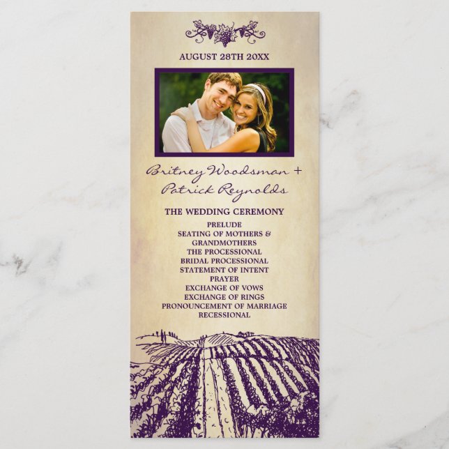 Programas de Casamento de Vinhas Vintage em Tuscan (Frente)