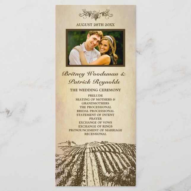 Programas de Casamento de Vinhas Vintage em Tuscan (Frente)