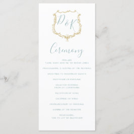 Programas de Casamento Dourado Dusty Blue Monogram