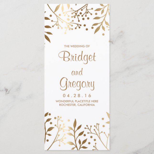 Programas de Casamento Dourado e Branco para a res (Frente)