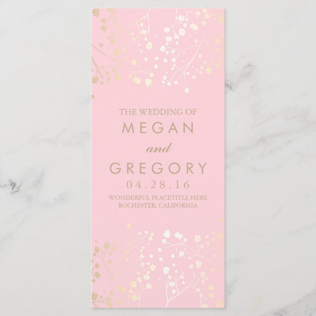 Programas de Casamento Dourado e Rosa para o Ar (Frente)