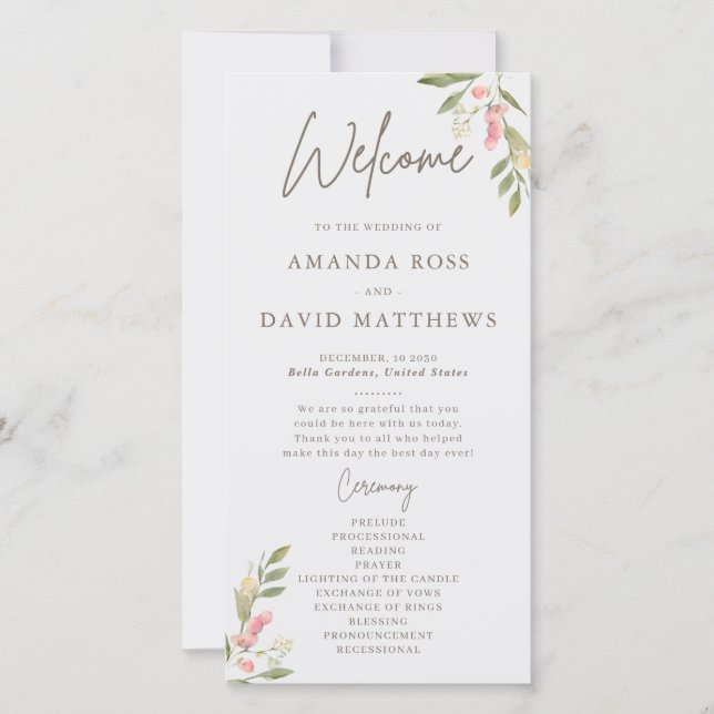 Programas de Casamento Elegante Flor Simples (Frente)