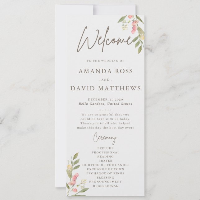 Programas de Casamento Elegante Flor Simples (Frente)