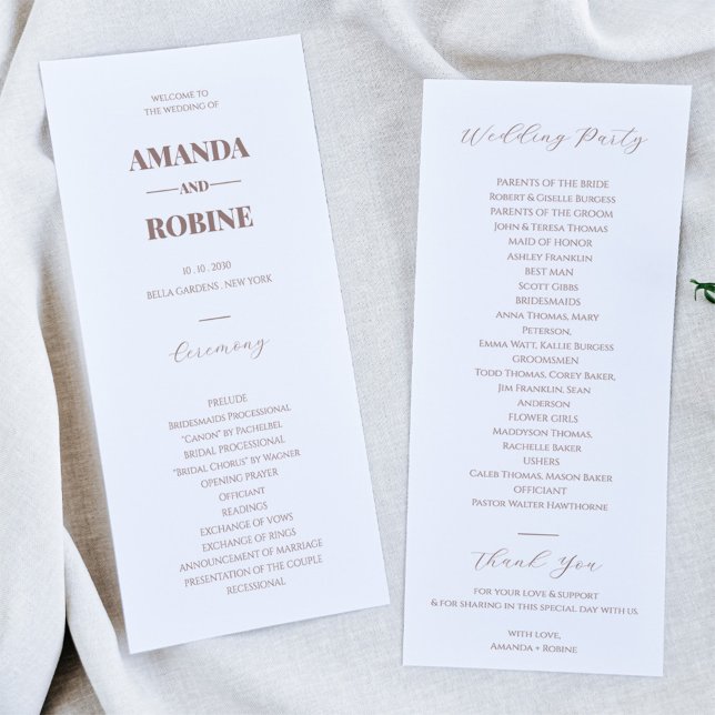 Programas de Casamento Elegante Marrom Minimalista (Criador carregado)