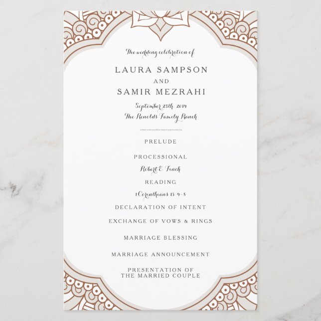 Programas de Casamento Elegante Mehndi (Frente)