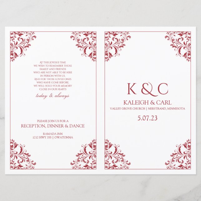 Programas de Casamento Elegantes - Livreto de Dobr (Frente)