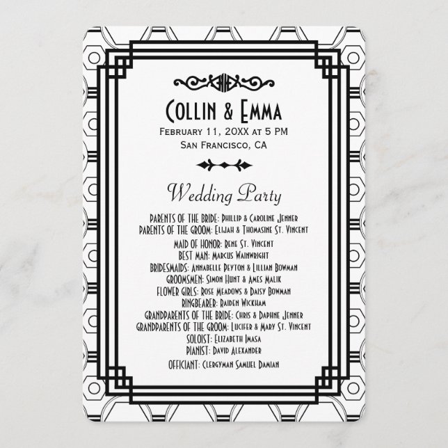 Programas de Casamento em Deco de Arte Branca e Ne (Frente)