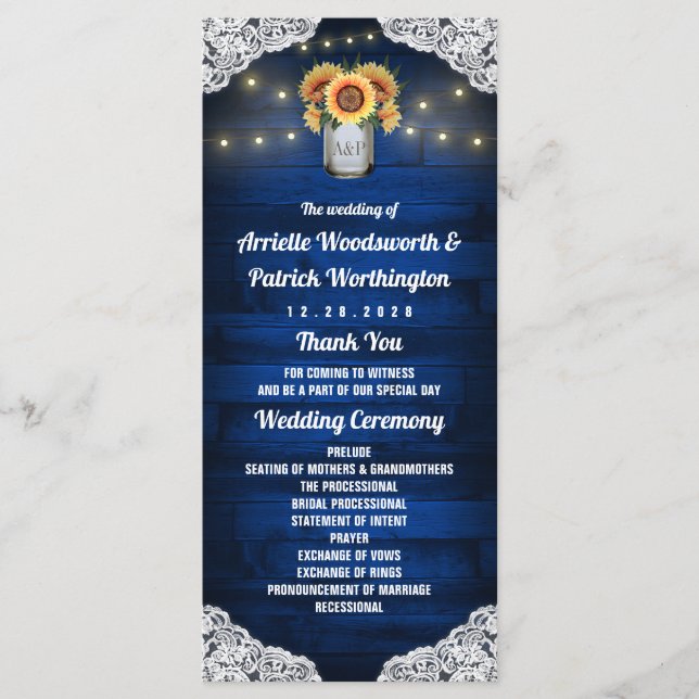 Programas de Casamento em Pote de Mason de Girasso (Frente)